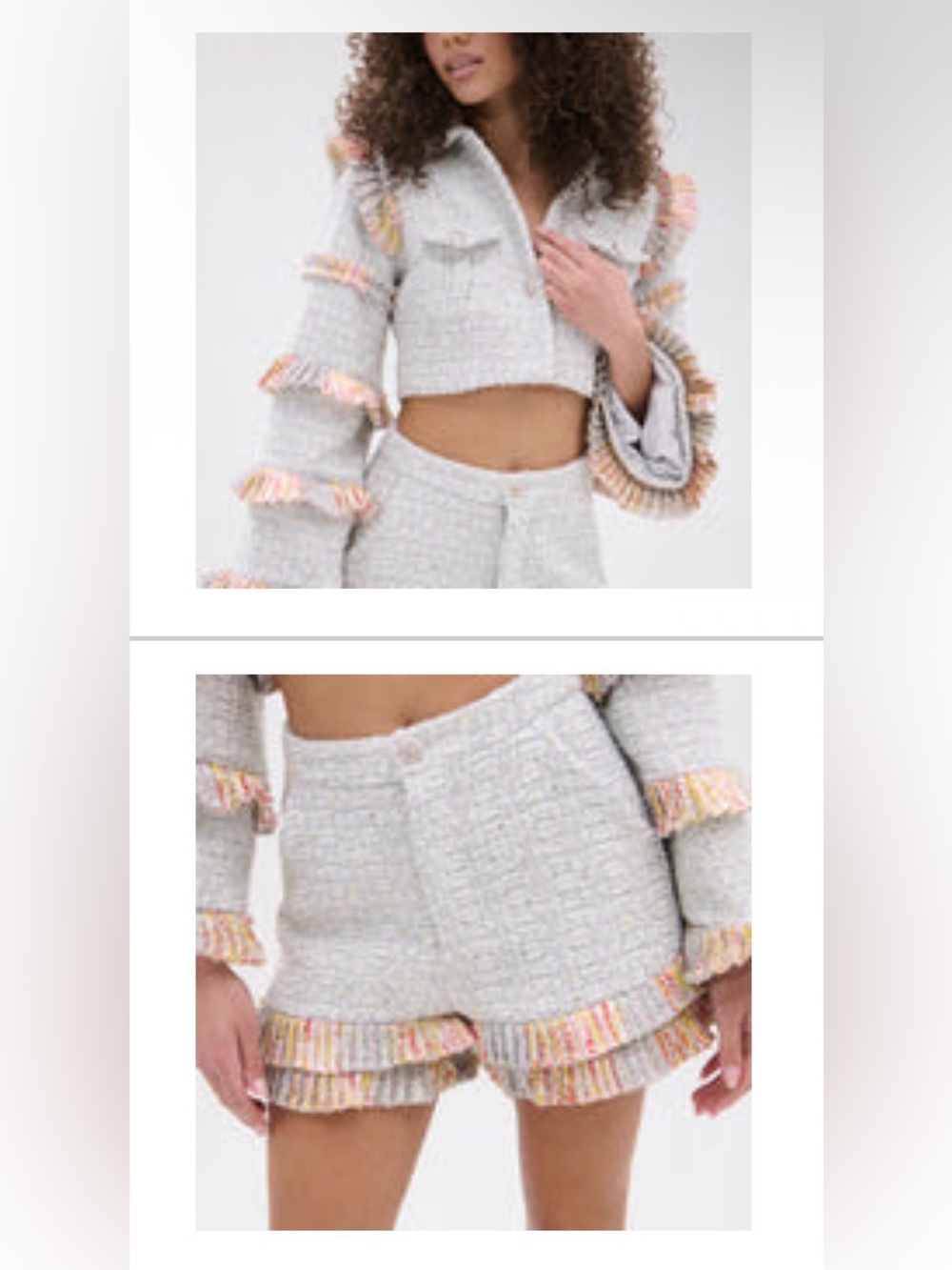 Blazer & shorts SET, grey • AKIRA • PHOEBE TWEED RUFFLE